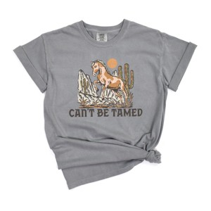 Simply Sage Market Women's Can't Be Tamed Horse Short Sleeve Garment Dyed Tee - 1 of 2