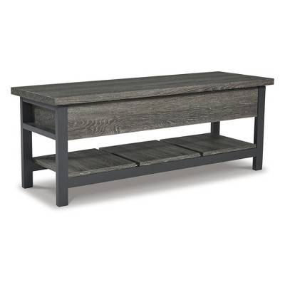 Rhyson 48" Brown Transitional Storage Bench with Plank Shelf
