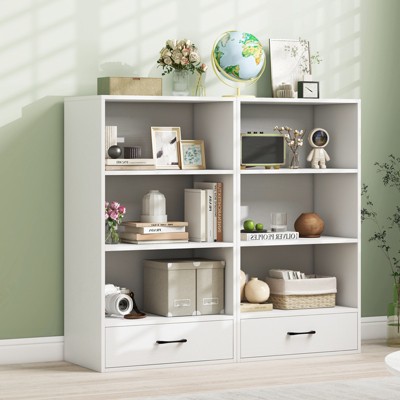 White 48" Modern Wood Bookcase with Drawer and Shelves