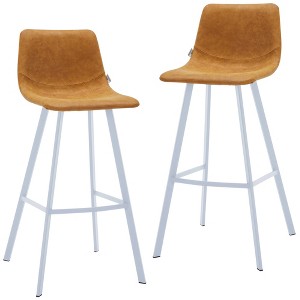 LeisureMod Elland 41" Upholstered Leather Bar Stool with Iron Legs - Modern White Base and Footrest Counter Height Stool for Kitchen and Bar, Set of 2 - 1 of 4