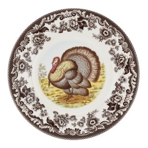 Spode Woodland Turkey Luncheon Plate - 9" Fine Earthenware Dish with British Flowers Border - Dishwasher, Microwave, Oven & Freezer Safe - 1 of 3
