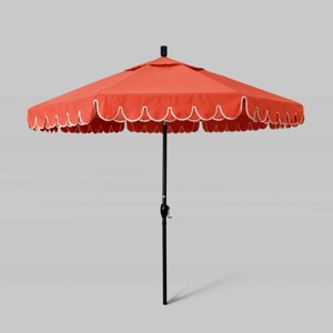 9' Sunbrella Scallop Base Market Patio Umbrella with Push Button Tilt - Bronze Pole - California Umbrella - 1 of 3