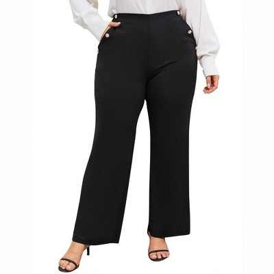 Plus Size Dress Pants for Women Stretch Pull On Flare Pants Pockets Dressy Business Casual Work Pants Black 3XL