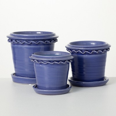 Sullivans 6", 6.5" & 8" Provincial Design Indigo Pots Set of 3, Blue