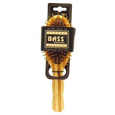 Bass Brushes Large Oval, Hair Brush, Cushion Wood Bristles with Stripped Bamboo Handle, 1 Hair Brush,