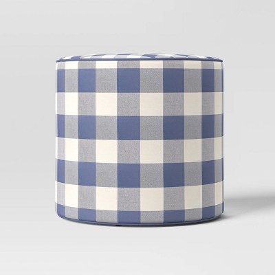 20"x18" Plaid Round Outdoor Patio Poufs Blue - Threshold™ designed with Studio McGee