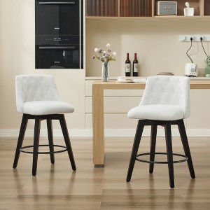 ORRD Set of 2 Modern Counter Chairs, Linen Upholstered Bar Stools with Tufted Back, White - 1 of 4