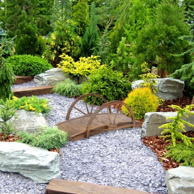 3.3ft Stained Fir Wood Garden Bridge with Half-Wheel Railings