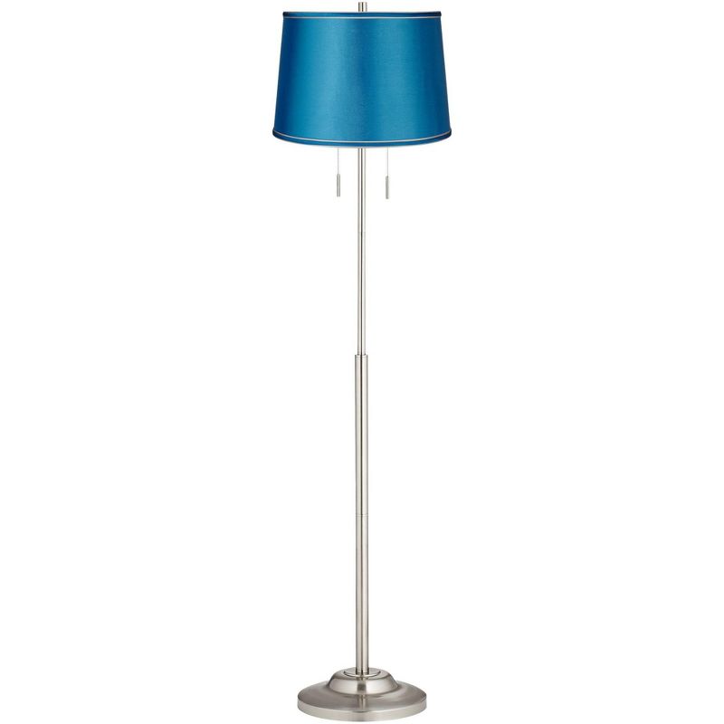 360 Lighting Abba Modern Floor Lamp Standing 66" Tall Brushed Nickel Turquoise Satin Tapered Drum Shade for Living Room Bedroom Office House Home, 1 of 5