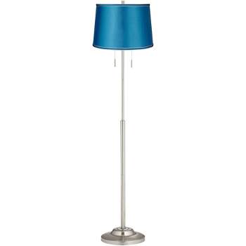 360 Lighting Abba Modern Floor Lamp Standing 66" Tall Brushed Nickel Turquoise Satin Tapered Drum Shade for Living Room Bedroom Office House Home