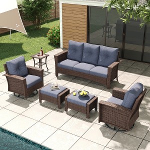 LayinSun Wicker Patio Furniture Set with Fire Pit Table, Classis Outdoor Conversation 360 Degree Swivel Chairs Set with Coffee Table - 1 of 4