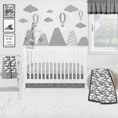 Bacati - Clouds in the City White/Gray 10 pc Crib Bedding Set with 2 Crib Fitted Sheets