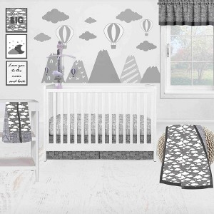 Bacati - Clouds in the City White/Gray 10 pc Crib Bedding Set with 2 Crib Fitted Sheets - 1 of 4