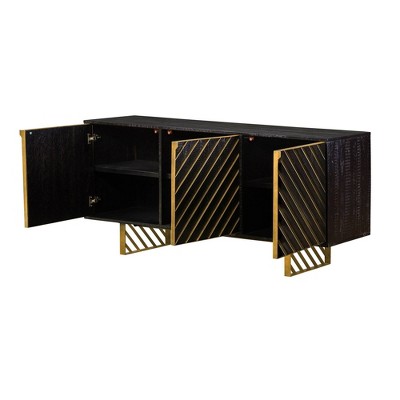 Monaco Black Wood Sideboard with Antique Brass Accents 69"