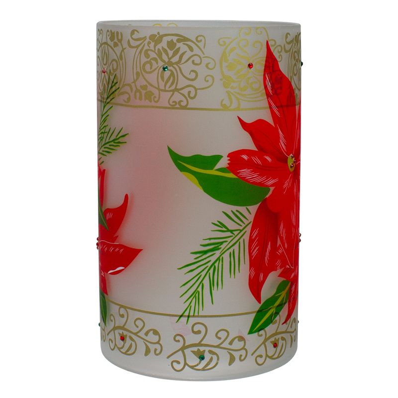 Northlight 10" Hand-Painted Red Poinsettias and Gold Flameless Glass Christmas Candle Holder, 5 of 7
