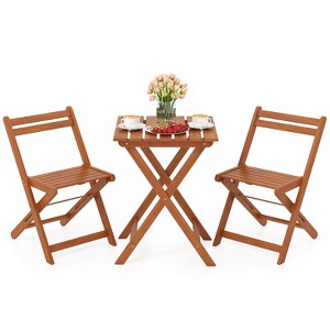 Tangkula 3 PCS Outdoor Wood Bistro Set w/ 2 Folding Chairs & Dining Table for Backyard - 1 of 4