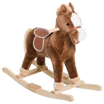 Qaba Kids Ride on Rocking Horse Toddler Plush Toy with Realistic Sounds for 3 Years Old Children - Brown