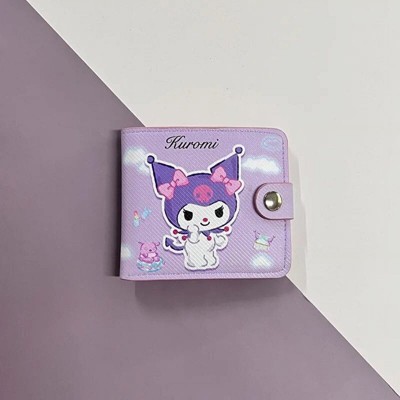 Paaaawaters Cute Kuromi Cartoon Small Fashion PU Leather Snap Closure Bifold Wallet Purple