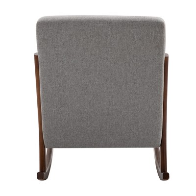 Modern Grey Linen Fabric Upholstered Rocking Armchair with Wooden Base