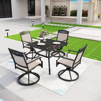 5pc Outdoor Dining Set with Swivel Sling Chairs & Metal Slat Square Table with 1.57" Umbrella Hole - Captiva Designs