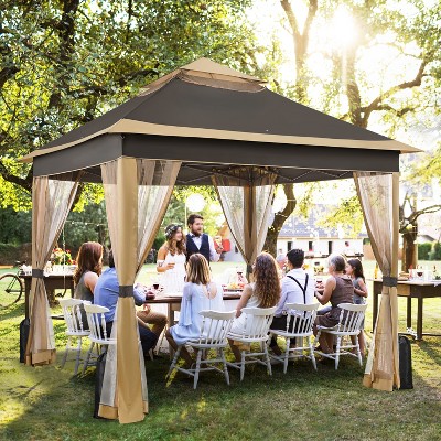 11x11 ft Brown Polyester and Metal Pop-Up Gazebo Tent