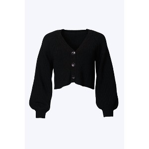 Women's CROPPED SLOUCHY RIBBED-KNIT CARDIGAN - SUN IMPERIAL - 1 of 1