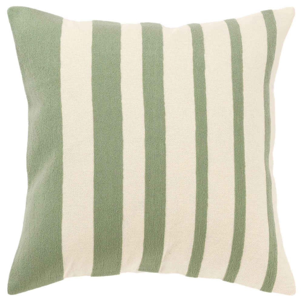 Photos - Pillowcase 20"x20" Oversize Vertical Striped Square Throw Pillow Cover Ivory/Green 