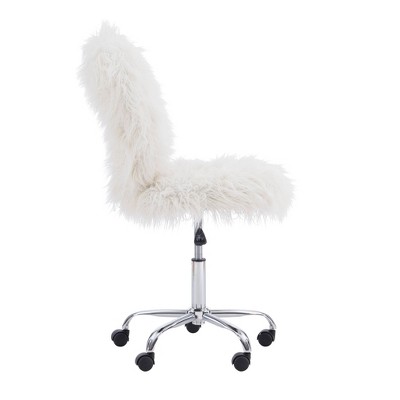 White Faux Fur Armless Swivel Office Chair