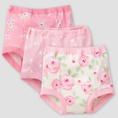 Gerber Baby Girls' 3pk Floral Training Pants - Pink/Off-White 3T