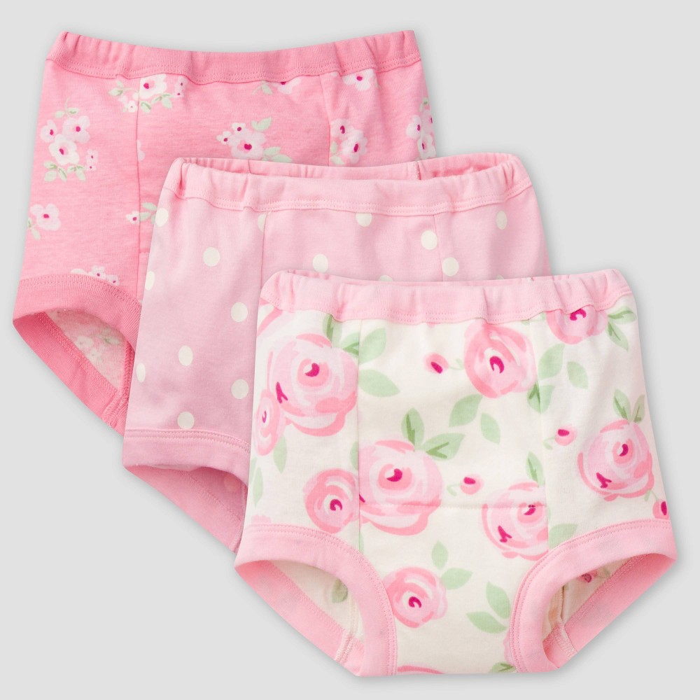 Size 2T Gerber Baby Girls' 3pk Floral Training Pants - Pink/Off-White 2T