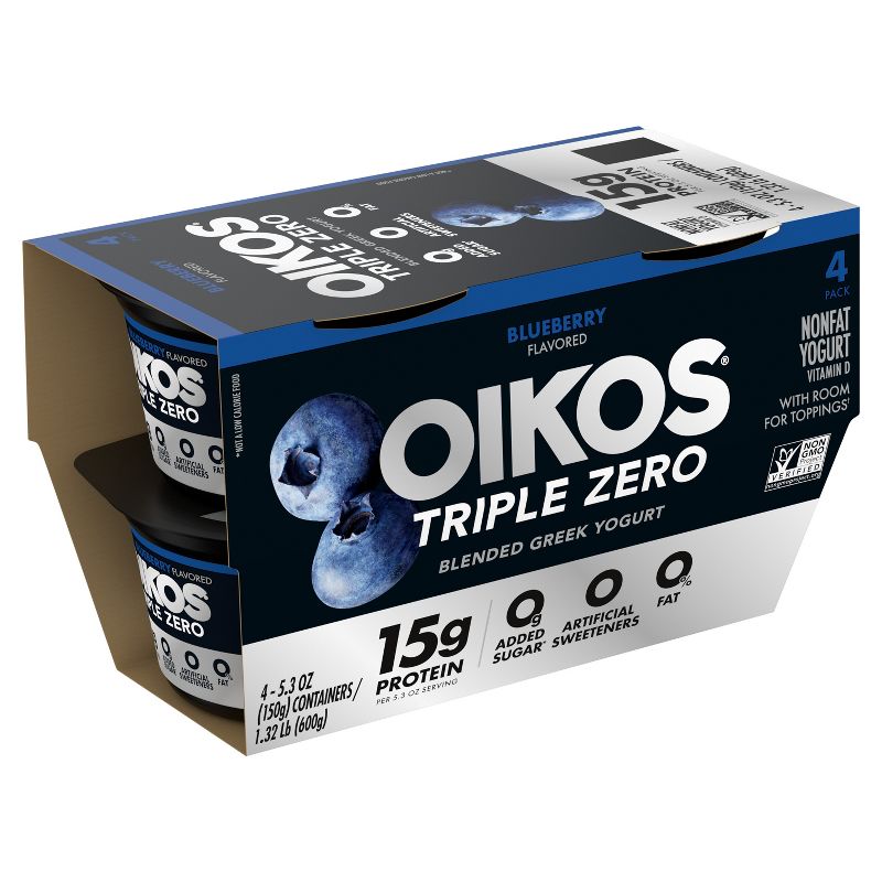 Oikos Triple Zero Blueberry Greek Style Yogurt - 4ct/5.3oz Cups, 4 of 14