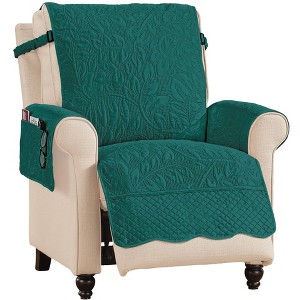 Collections Etc Quilted Textured Leaf Pattern Scalloped Edge Furniture Cover with Side Pockets - 1 of 4