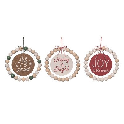 Transpac Wood Beaded Ornament Set of 3 Christmas Home Decorations