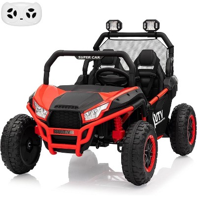 Black 24V 2 Seater Ride On UTV Kids Electric Car With Remote Control  Music Led Lights Spring Suspension And Wide Seats Black