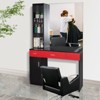 Karl Home Black Red Wall Mount Barber Station 2 Drawers 1 Storage Cabinet 3 Open Shelves with Mirror - 2 of 4