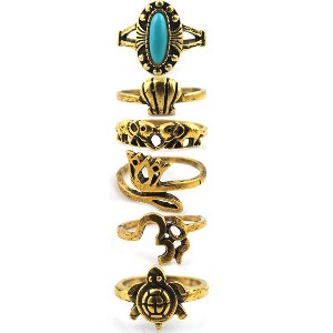 Sterling or Brass Oxidied Turquoise (Set of 6) Multi-Finger Rings - 1 of 2