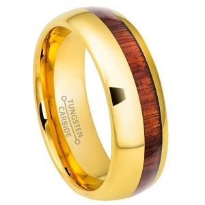 Jewelry Avalanche Gold IP Koa Wood Inlay Dome Tungsten Carbide Wedding Band, Comfort-fit, 8mm - 1 of 4