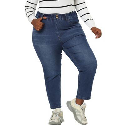 Agnes Orinda Women's Plus Size Elastic Waist Pants High Rise Ankle Stretch Jeans