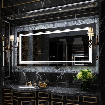 40/60/63in Oversize Led Dual Illuminated Bathroom Mirror Wall Mount Antifog Vanity Mirrors Shatterproof Aluminum