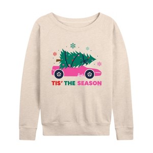 Women's - Barbie - Holiday & Christmas Lightweight French Terry Wide Neck Long Sleeve Shirt - 1 of 4