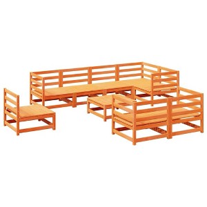 vidaXL - Patio Sofa Set 9 Piece Outdoor Furniture, Wax Brown Pine Wood, Modular Design, with Corner/Center Sofa and Footstool - 1 of 4