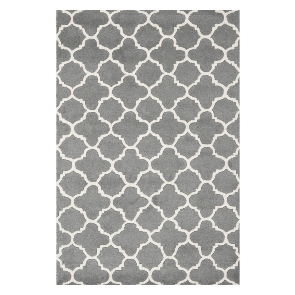 4'x6' Lena Quatrefoil Design Tufted Accent Rug Dark Gray/Ivory - Safavieh