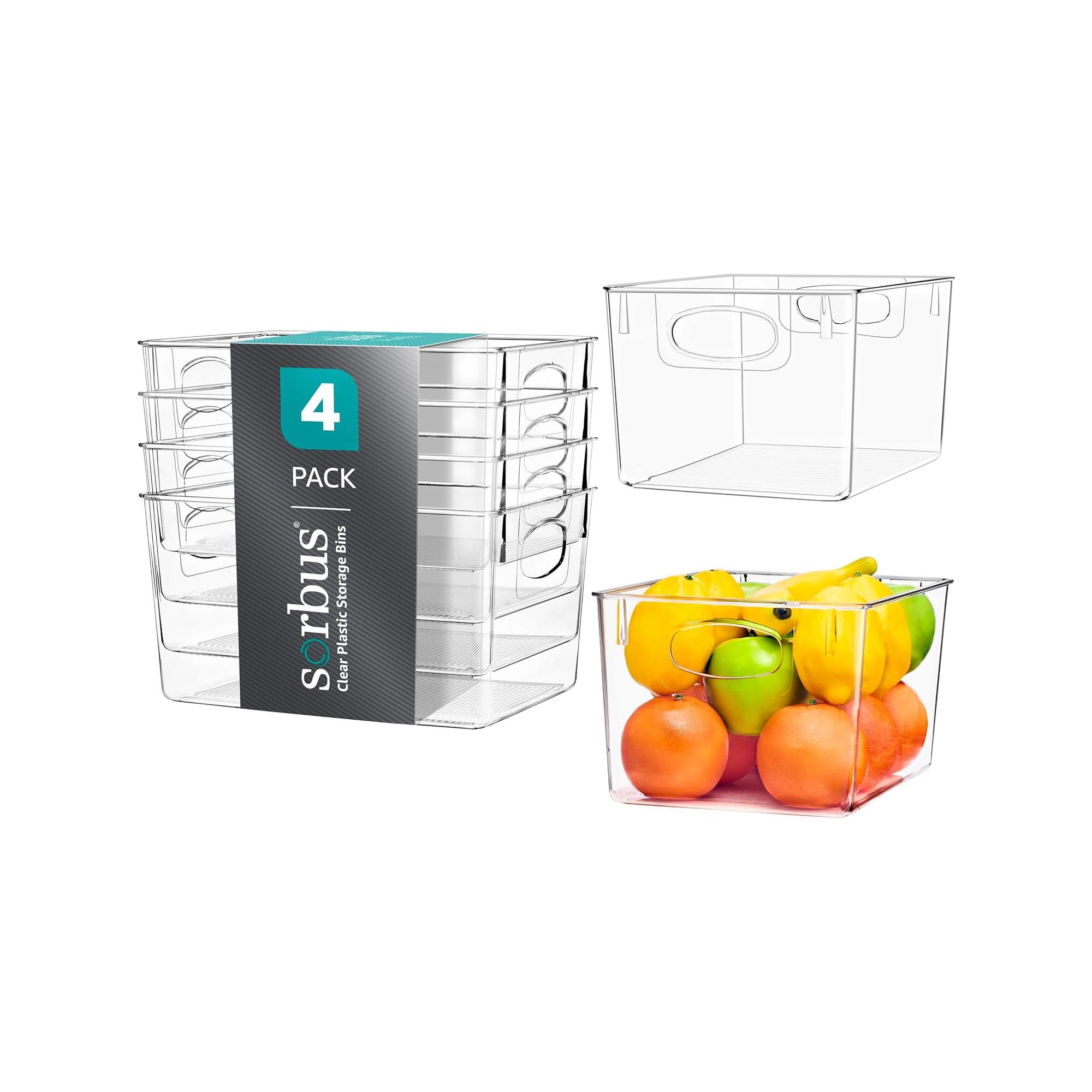 Sorbus 4 Pack Large Clear Storage Bins - for Kitchen, Fridge, Cabinet, Pantry Organization and Storage