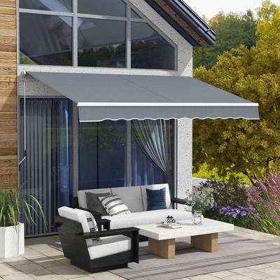 Sapphtopaz 10' x 8' Retractable Awning Manual Patio Awnings Sunshade Shelter UV Resistant with Manual Crank Handle Aluminum Frame