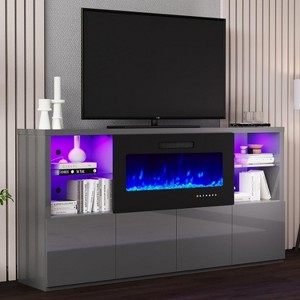 AMERLIFE 68" High Gloss Fireplace TV Stand with 40" Fireplace with LED Lights for TVs up to 78" - 1 of 4
