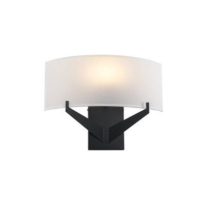 PAKOKULA Farmhouse 1-Light Black Rectangular Wall Sconce with White Half-Moon Fabric Shade