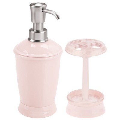 mDesign Plastic Bathroom Vanity Countertop Accessory Set - 2 Pieces - Light Pink