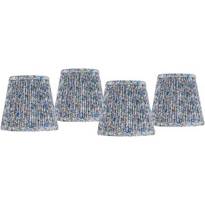 Springcrest 4" Top x 6" Bottom x 5 1/2" High x 5 1/2" Slant Print Lamp Shade Replacement Set of 4 Small Blue Empire Modern Shirred Pleated Clip On - 1 of 4