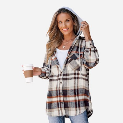 Women's Plaid Drawstring Hooded Jacket - Cupshe