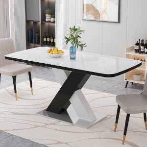 Gulches Modern Stretchable Rectangle Dining Table White MDF Top Black White X Shape Legs Metal Base 220 LBS Load Bearing Home Kitchen - 1 of 4